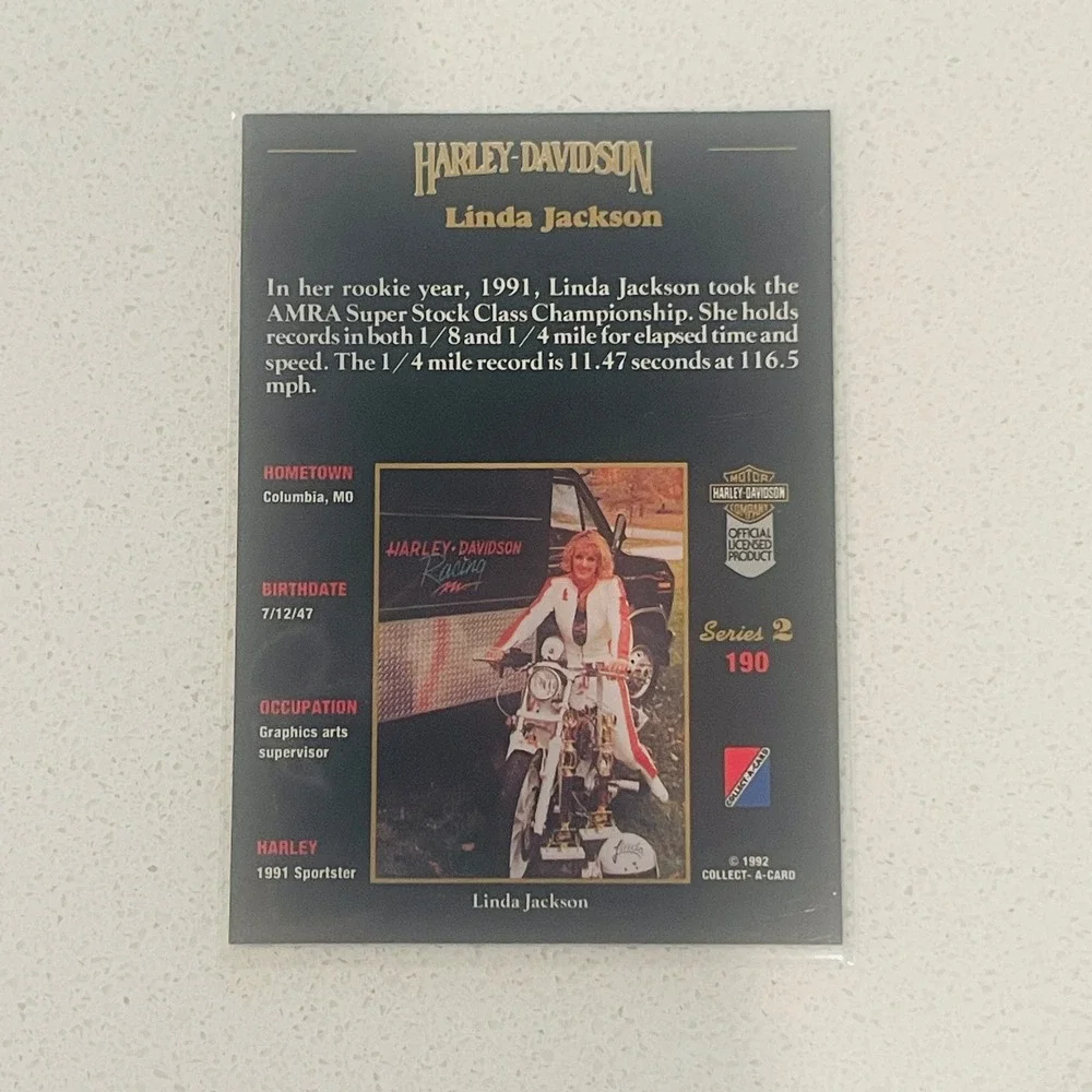 1992 Harley-Davidson Series 2 Linda Jackson #190 Trading Card Collect-A-Card
